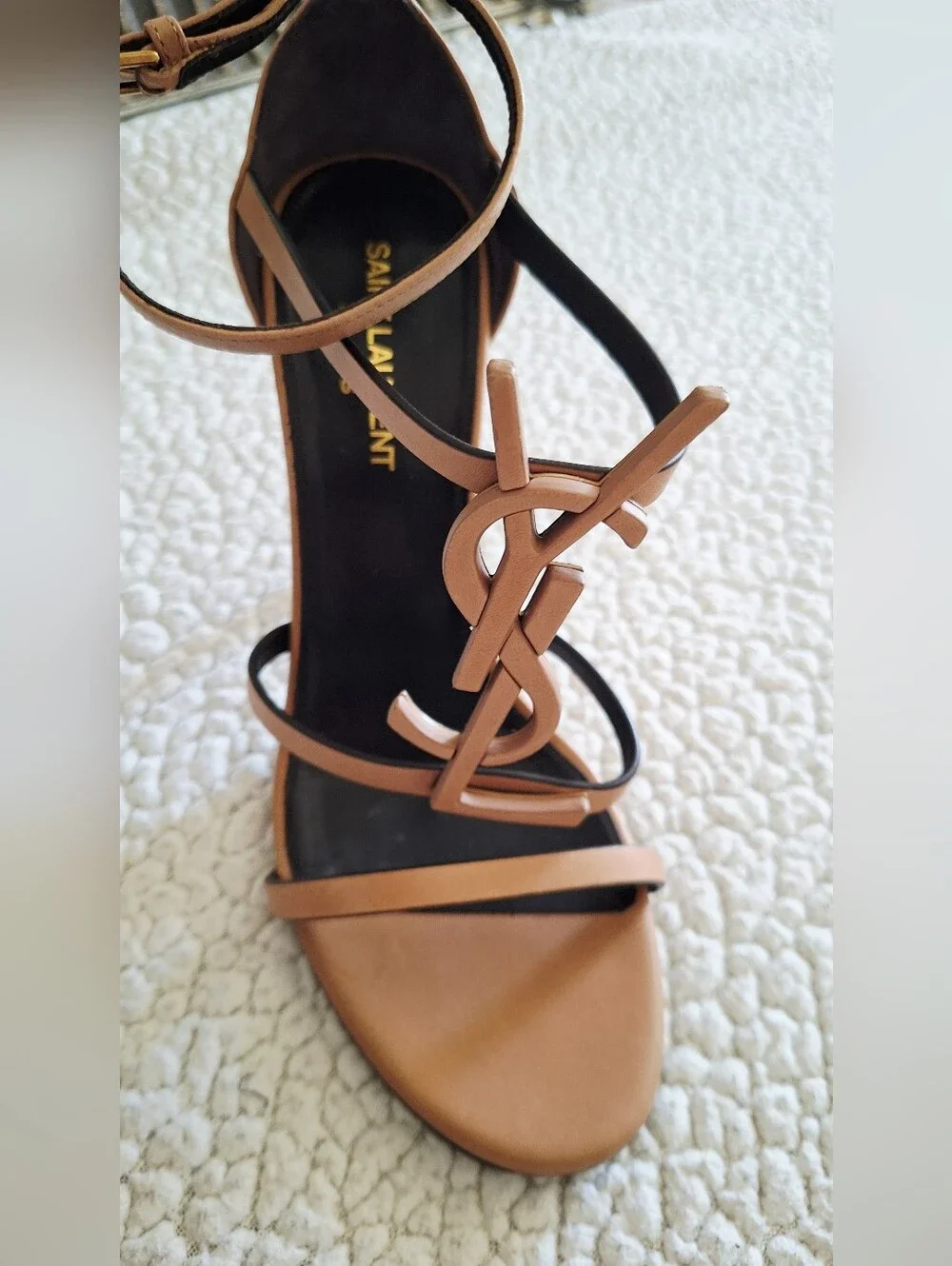 SAINT LAURENT Cassandra High Heel Sandals Gold Brown EU 38 US 8 Org $1,350 - Picture 13 of 16